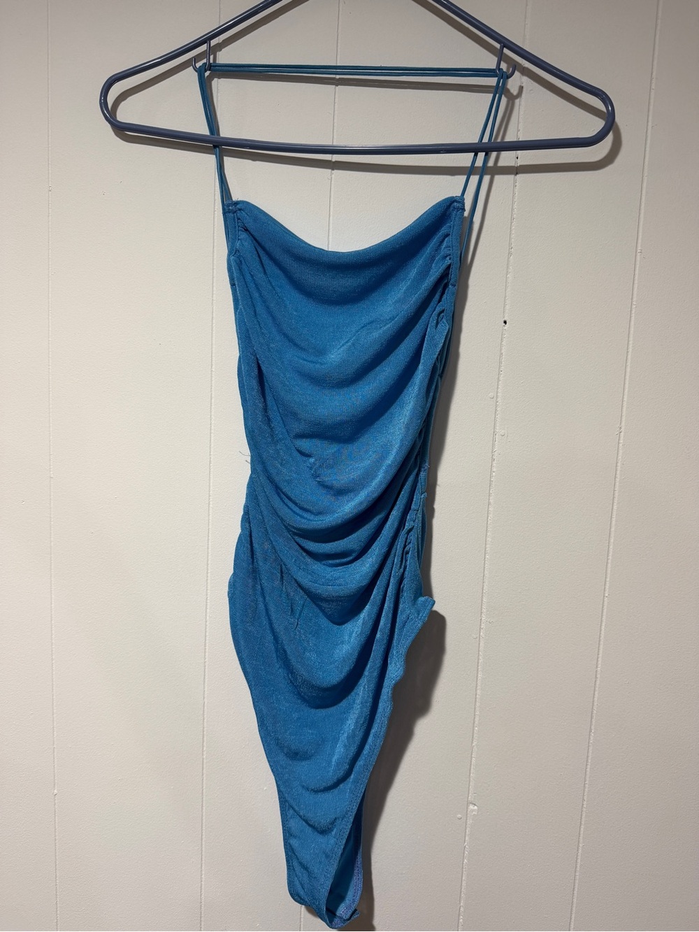 Blue Ruched Bodysuit - Spaghetti Strap